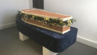 A coffin in the chapel of rest